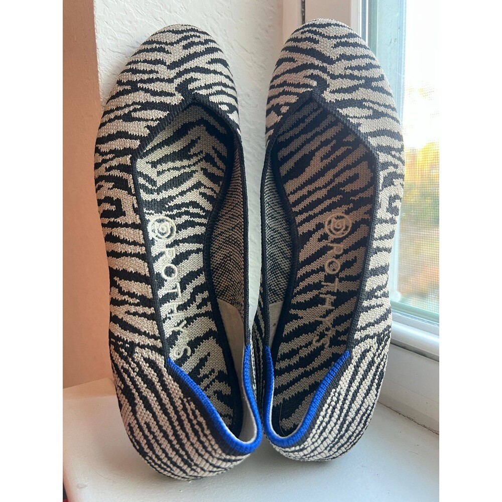 Rothy’s The Flat Shoe in Black & Gray Zebra Print Women’s Size 7.5